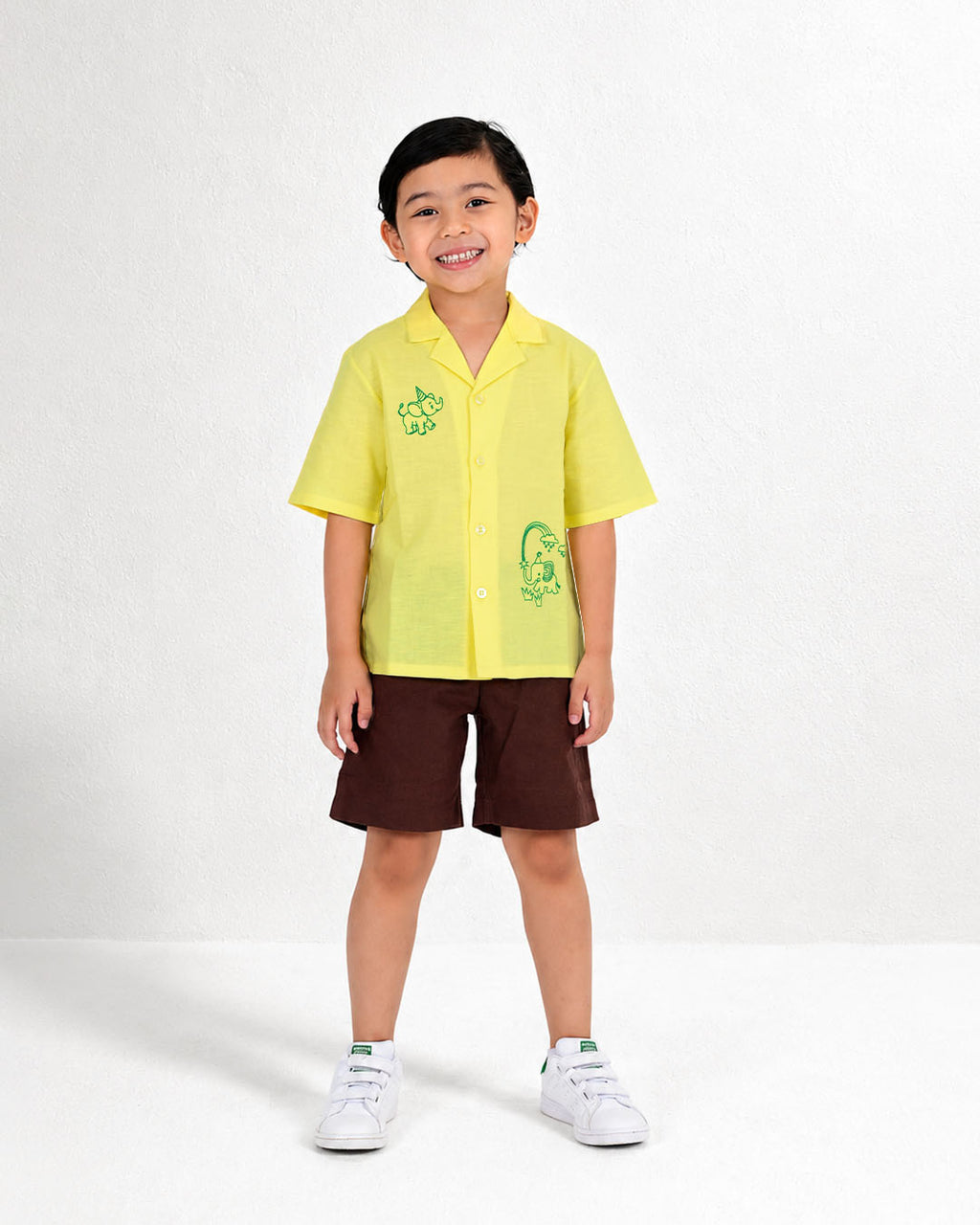Boys Elephant Embroidery Linen Shirt and Shorts Set Ages 0–5 | Blu And Giggles