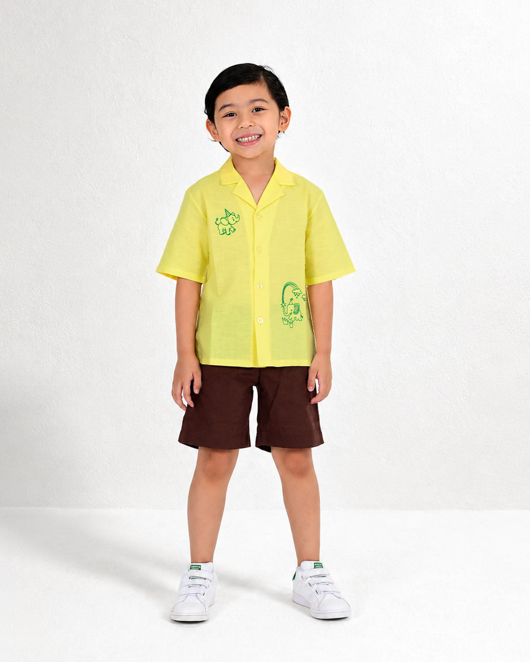 Boys Elephant Embroidery Linen Shirt and Shorts Set Ages 0–5 | Blu And Giggles