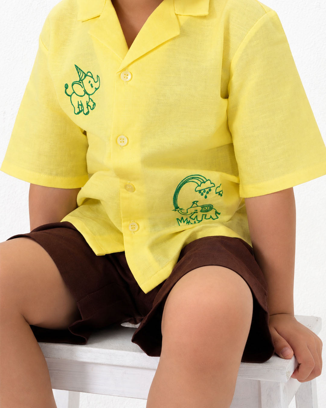 Boys Elephant Embroidery Linen Shirt and Shorts Set Ages 0–5 | Blu And Giggles