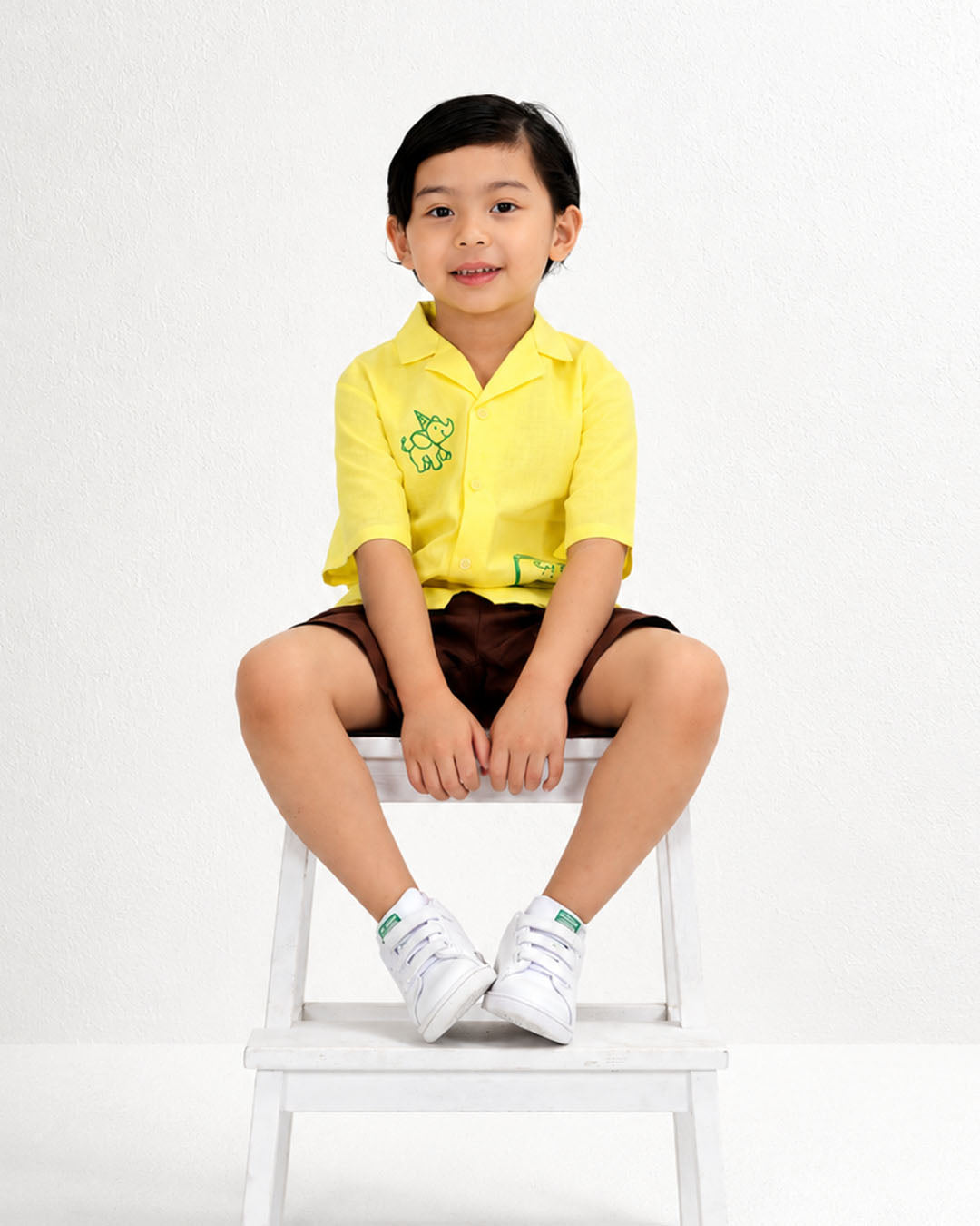 Boys Elephant Embroidery Linen Shirt and Shorts Set Ages 0–5 | Blu And Giggles