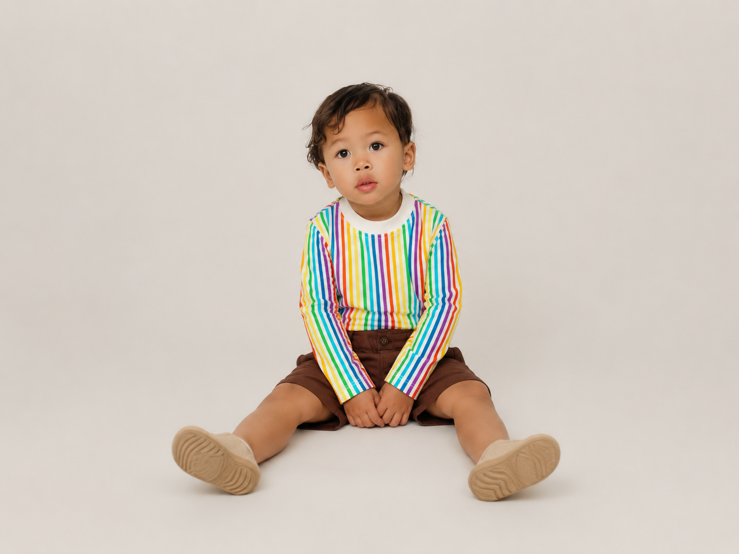 Rainbow Boys Cotton Long Sleeve and Linen Shorts Set