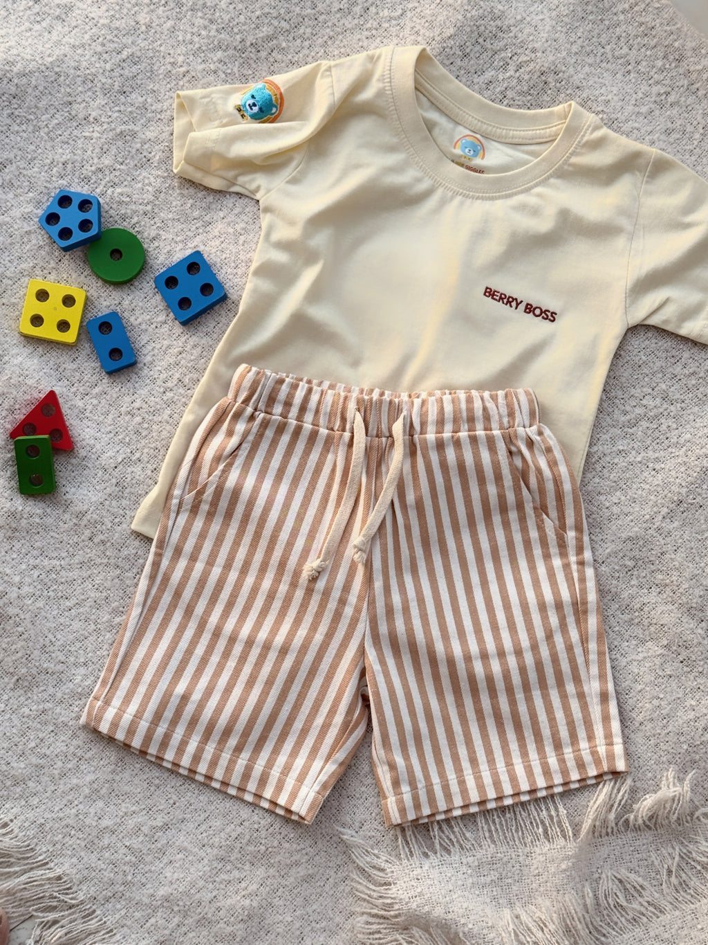 Cotton Graphic Statement T-Shirt and Shorts Set for Boys - Beige