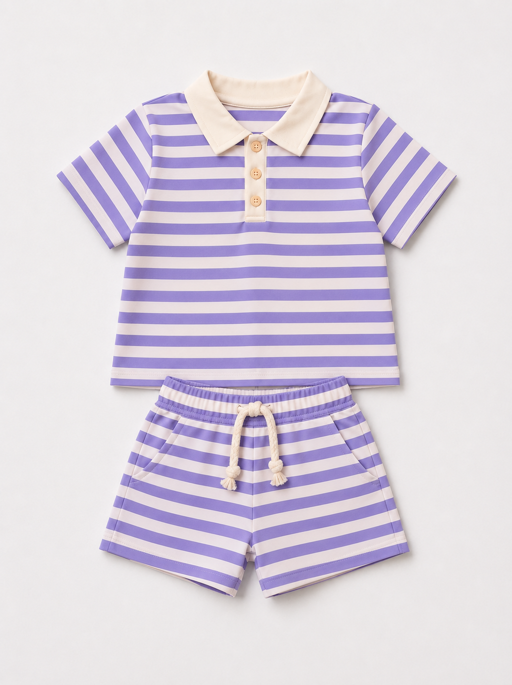 Cotton Striped Co-ord Set for Boys - Lavendar