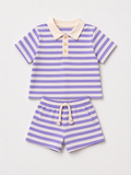 Cotton Striped Co-ord Set for Boys - Lavendar