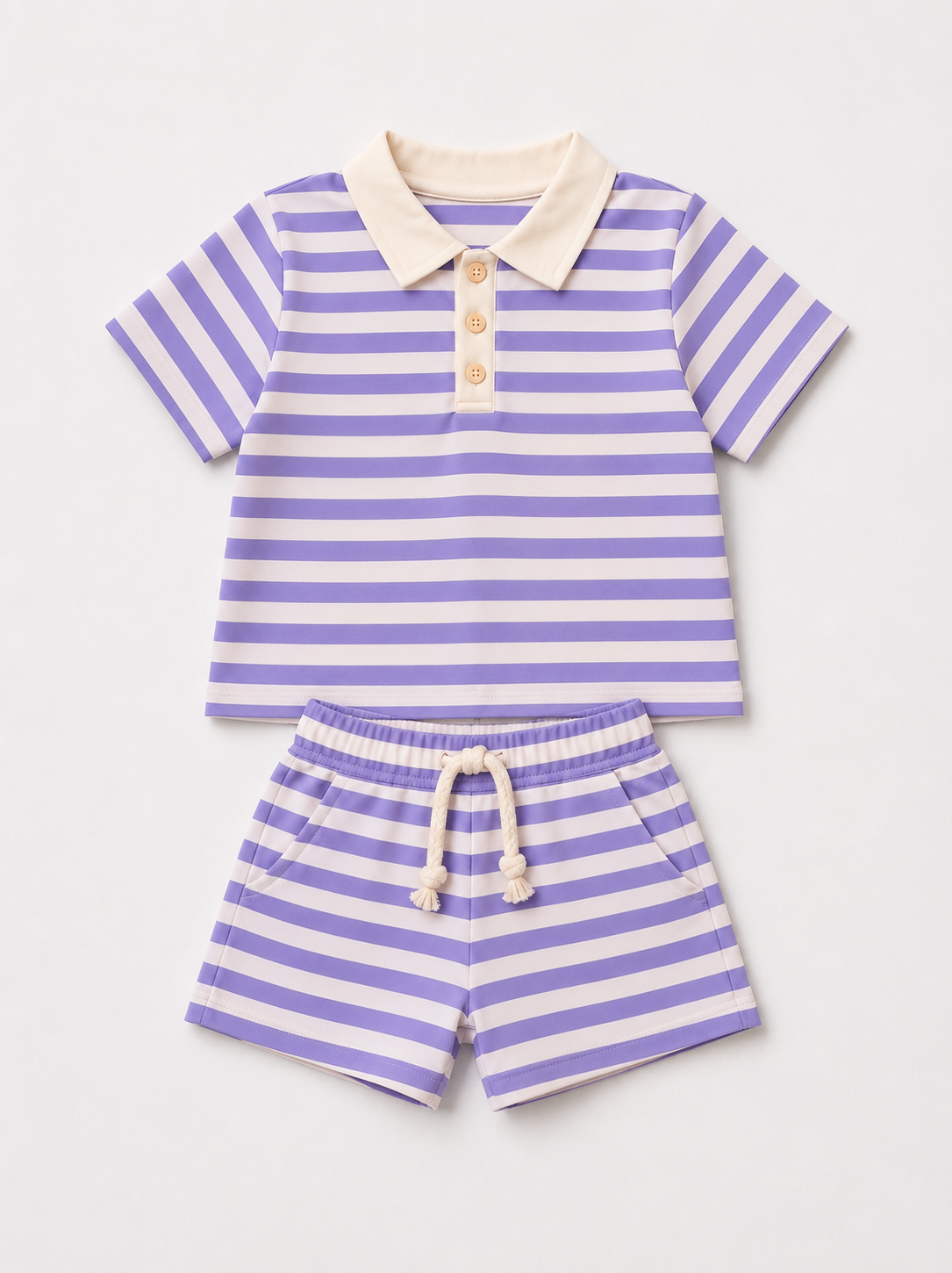 Cotton Striped Co-ord Set for Boys - Lavendar