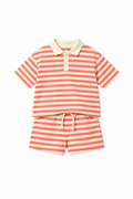 Cotton Striped Co-ord Set for Boys - Orange