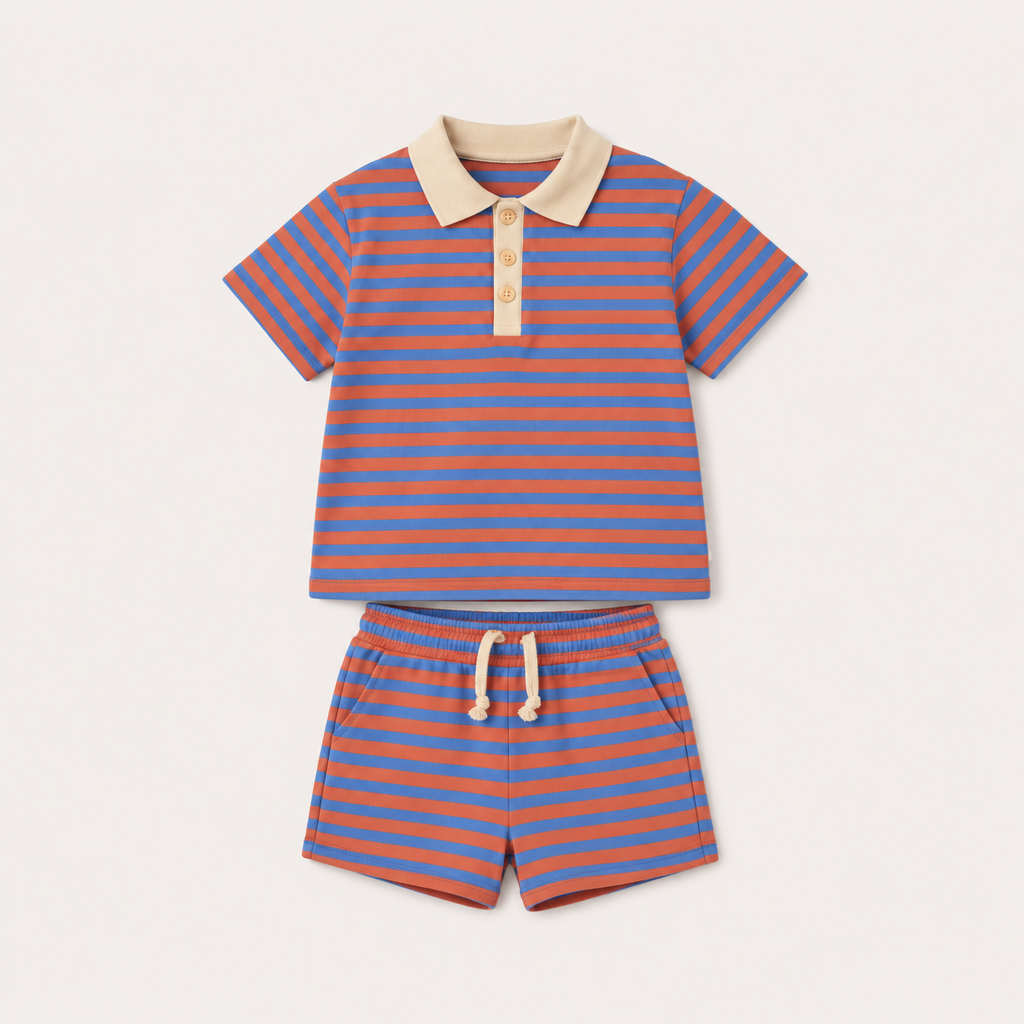 Cotton Striped Co-ord Set for Boys - Blue