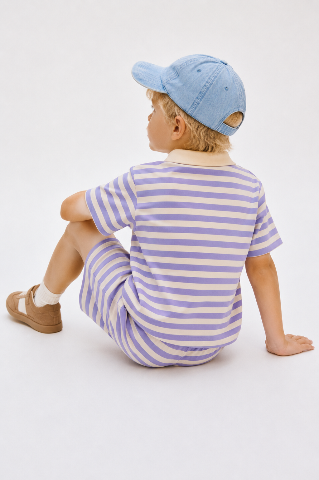 Cotton Striped Co-ord Set for Boys - Lavendar