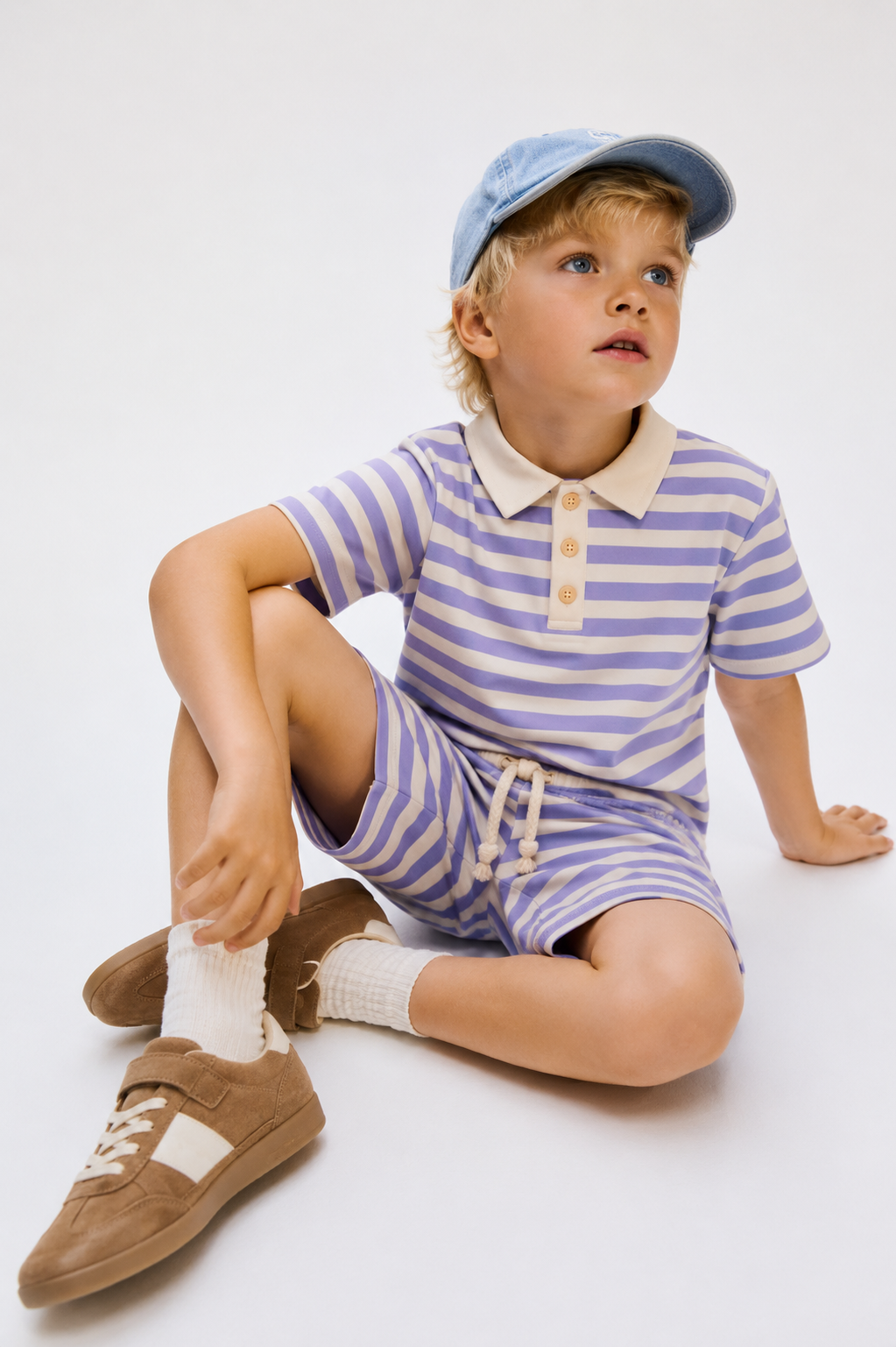Cotton Striped Co-ord Set for Boys - Lavendar