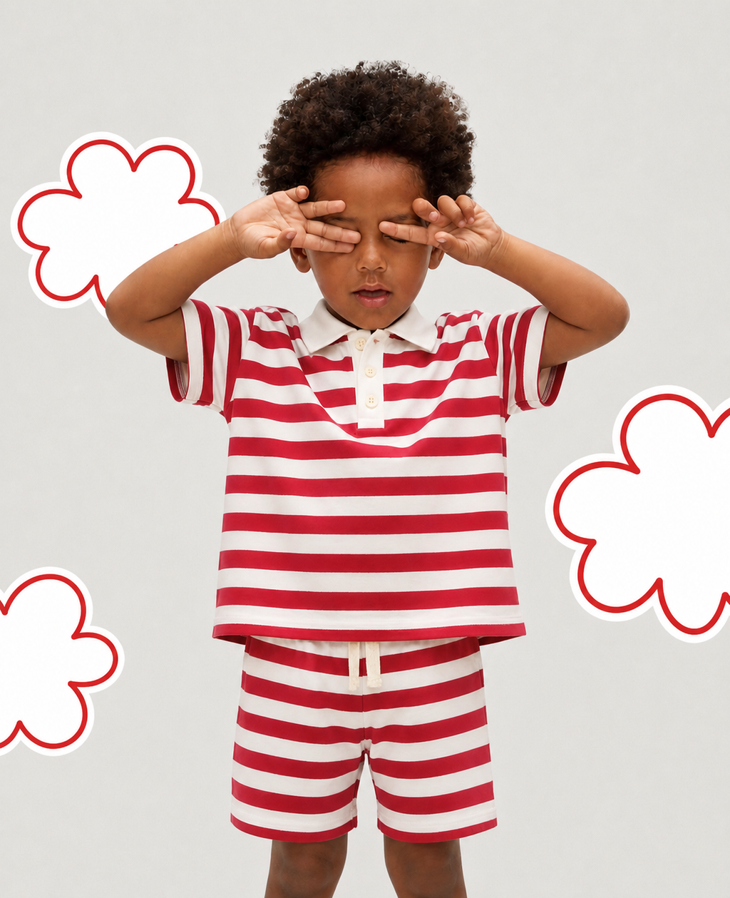 Cotton Striped Co-ord Set for Boys - Red