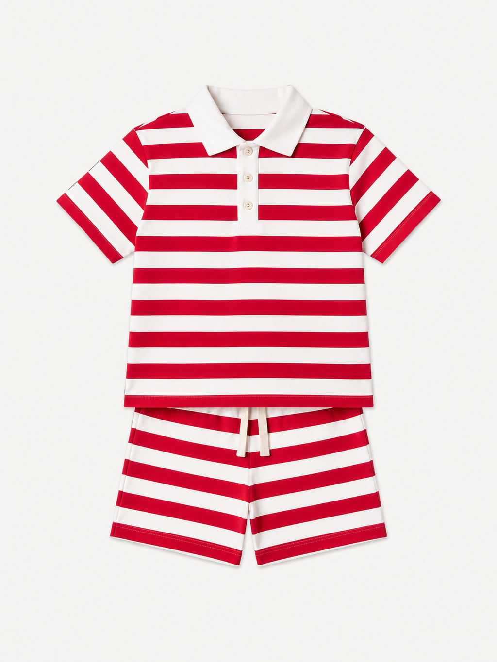 Cotton Striped Co-ord Set for Boys - Red