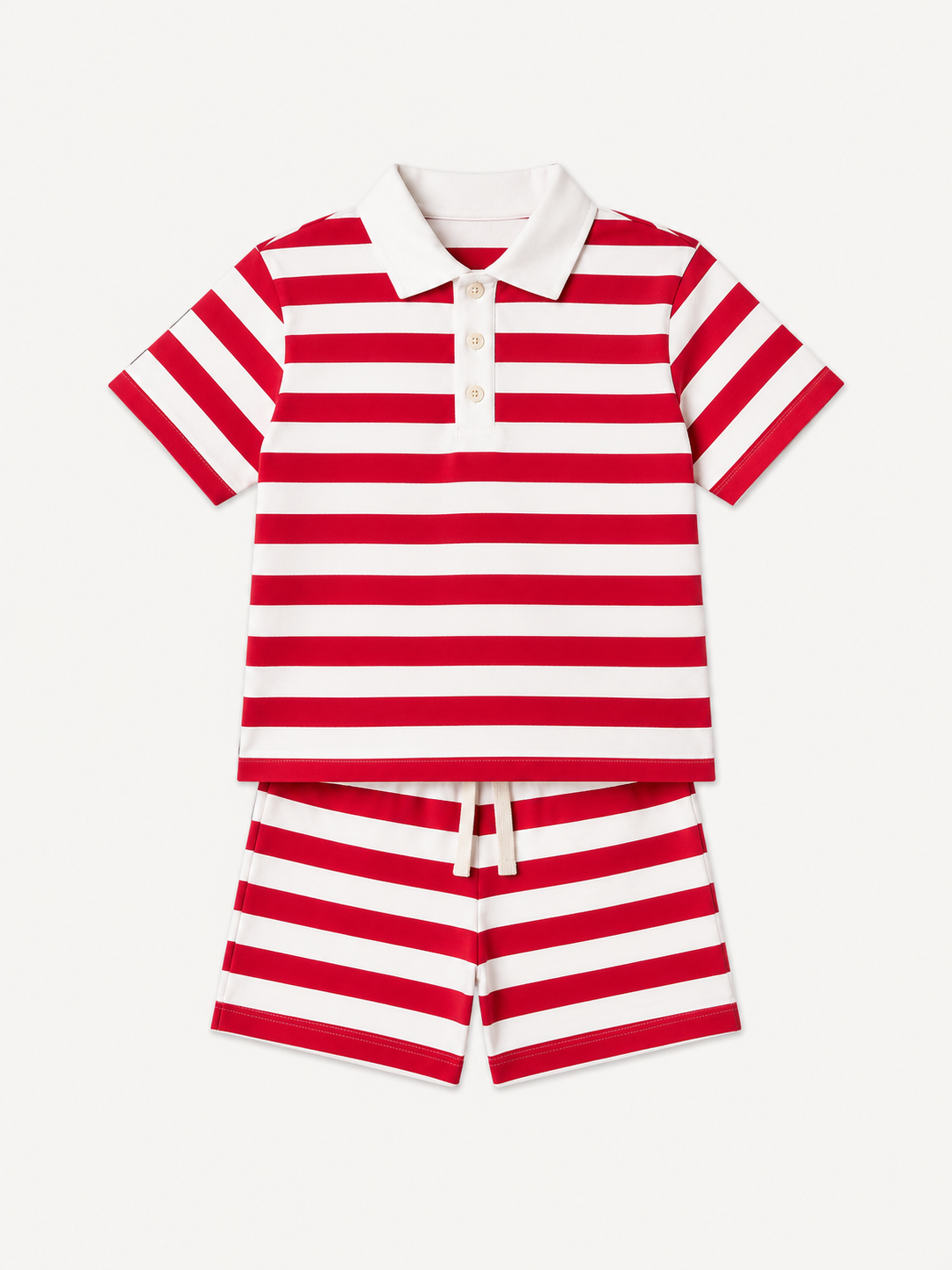 Cotton Striped Co-ord Set for Boys - Red